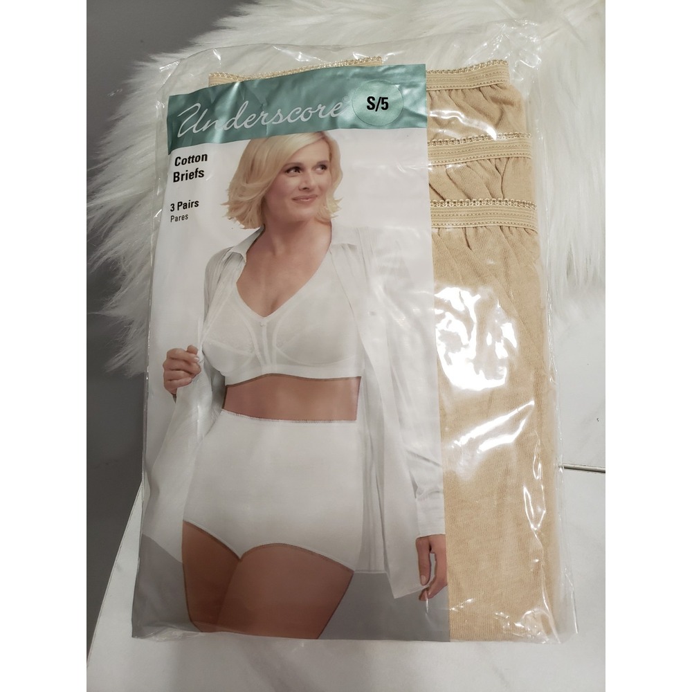 NEW 3 PAIR -  Vintage Underscore Cotton Briefs Size Small / 5 Beige 100% Cotton